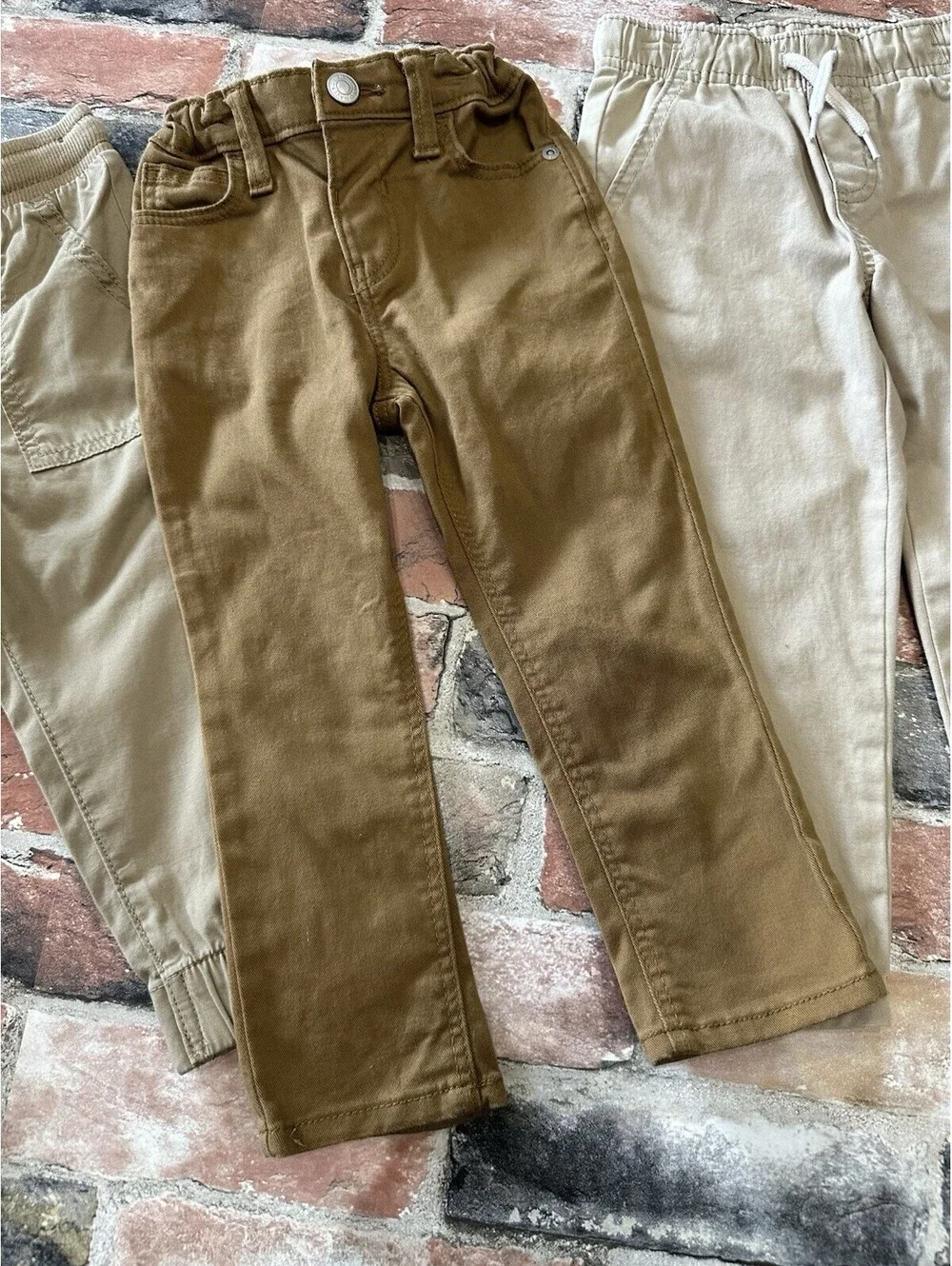 Lot of 3 Toddler Boys Size 2T Khaki Chino Jogger Pants Tan Brown Neutrals